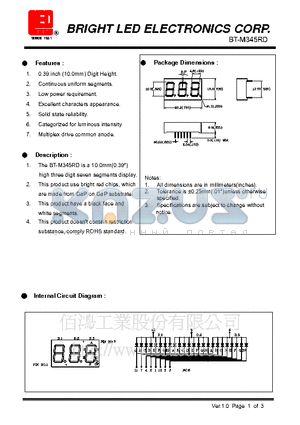 BT-M345RD datasheet - 10.0 (0.39) high threedigit seven segments display