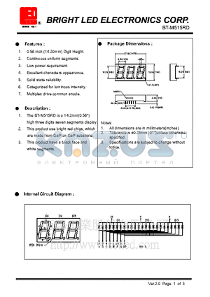 BT-M515RD datasheet - 14.20mm(0.56) high three digit seven segments display