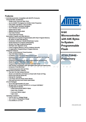 AT89LP6440-20PU datasheet - 8-bit Microcontroller with 64K Bytes In-System Programmable Flash