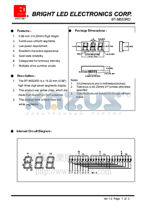 BT-M553RD datasheet - 14.20mm(0.56) high three digit seven segments display