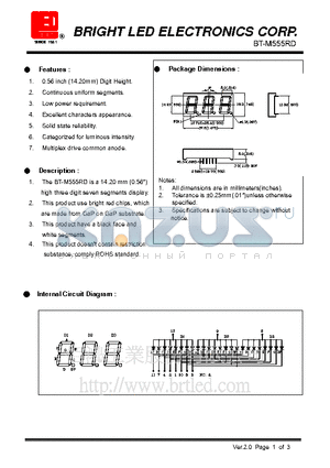 BT-M555RD datasheet - 14.20mm(0.56) high three digit seven segments display