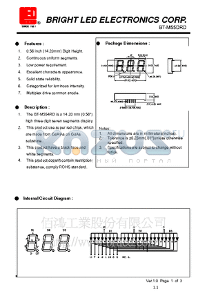 BT-M55DRD datasheet - 14.20mm(0.56) high three digit seven segments display