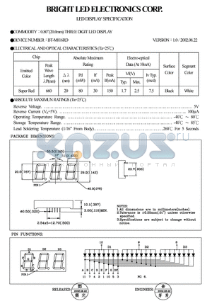 BT-M816RD datasheet - 0.80(20.0MM)THREE DIGIT LED DISPLAY