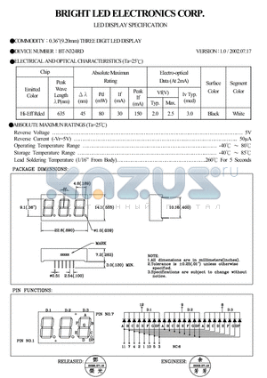 BT-N324RD datasheet - 0.36(9.20MM)THREE DIGIT LED DISPLAY