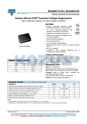 3KASMC13 datasheet - Surface Mount PAR Transient Voltage Suppressors