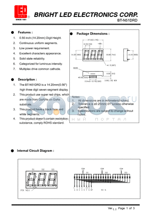 BT-N51DRD datasheet - 14.20mm(0.56) high three digit seven segment display.