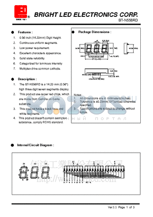 BT-N556RD datasheet - 14.20mm(0.56) high three digit seven segments display