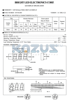 BT-N812RD datasheet - 0.80(20.0MM)THREE DIGIT LED DISPLAY