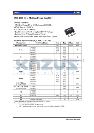 BT013 datasheet - 1500-4000 MHz Medium Power Amplifier