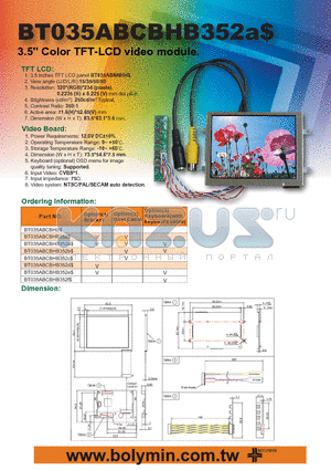 BT035ABCBHB datasheet - 3.5 Color TFT-LCD video module
