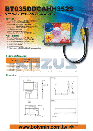 BT035DDCAHH datasheet - 3.5 Color TFT-LCD video module