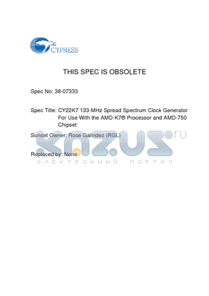 CY22K7PVC-1 datasheet - 133-MHz Spread Spectrum Clock Generator For Use With the AMD-K7^ Processor and AMD-750 Chipset