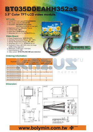 BT035DDEAHH datasheet - 3.5 Color TFT-LCD video module