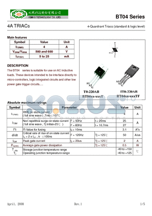 BT04 datasheet - 4-Quardrant Triacs