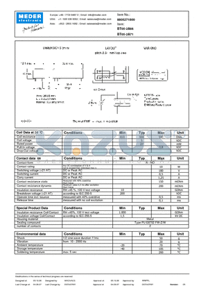 BT05-2A66 datasheet - BT Reed Relay