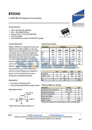 BT05AG datasheet - 5-4000 MHz Wideband Drive Amplifier