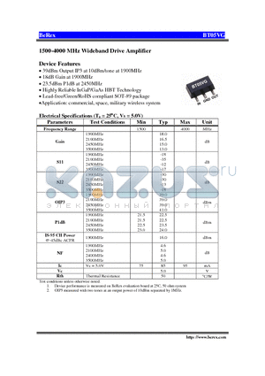 BT05VG datasheet - 1500-4000 MHz Wideband Drive Amplifier