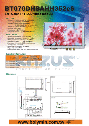 BT070DHBAHH datasheet - 7.0 Color TFT-LCD video module