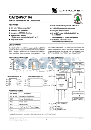 CAT24WC164PI-TE13 datasheet - 16K-Bit Serial EEPROM, Cascadable