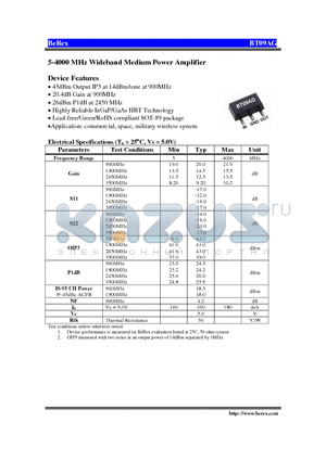 BT09AG datasheet - 5-4000 MHz Wideband Medium Power Amplifier