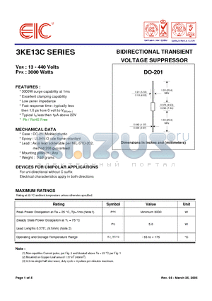 3KE110CA datasheet - BIDIRECTIONAL TRANSIENT VOLTAGE SUPPRESSOR