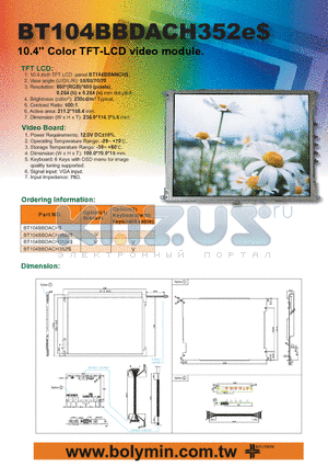 BT104BBDACH datasheet - 10.4 Color TFT-LCD video module