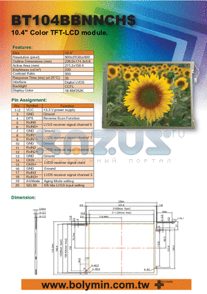BT104BBNNCH datasheet - 10.4 Color TFT-LCD module
