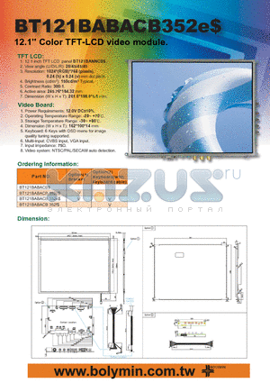 BT121BABACB datasheet - 12.1 Color TFT-LCD video module