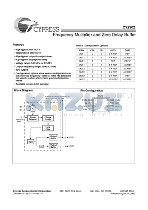 CY2302 datasheet - Frequency Multiplier and Zero Delay Buffer