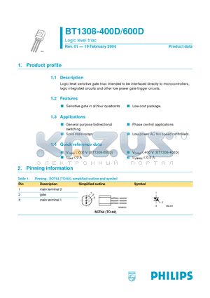 BT1308-400D datasheet - Logic level triac