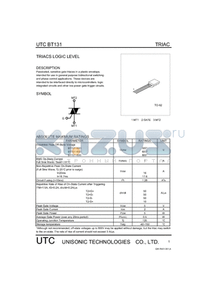 BT131 datasheet - TRIACS LOGIC LEVEL