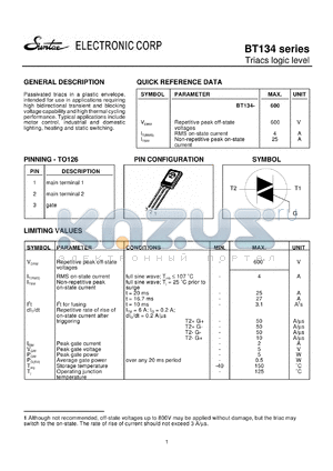 BT134 datasheet - Triacs logic level