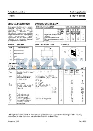 BT134WD datasheet - Triacs logic level