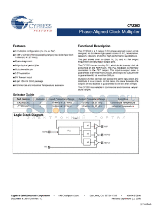 CY2303 datasheet - Phase-Aligned Clock Multiplier