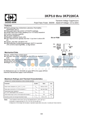 3KP100 datasheet - Transient Voltage Suppressors Peak Pulse Power 3000W Stand-off Voltage 5.0 to 220V