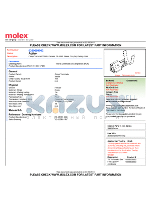 0350699002 datasheet - Crimp Terminal 35069, Female, 18 AWG, Brass, Tin (Sn) Plating, Reel