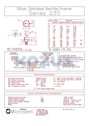 03508GF datasheet - Silicon Controlled Rectifier / Inverter