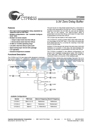 CY2304 datasheet - 3.3V Zero Delay Buffer