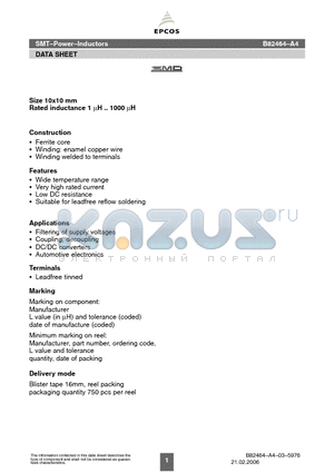 B82464-A4104-K datasheet - SMT-Power-Inductors