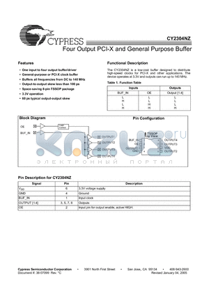 CY2304NZZC-1 datasheet - Four Output PCI-X and General Purpose Buffer