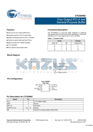 CY2304NZZC-1 datasheet - Four Output PCI-X and General Purpose Buffer