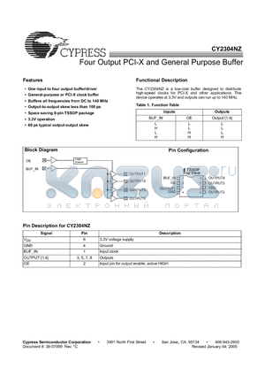 CY2304NZZI-1 datasheet - Four Output PCI-X and General Purpose Buffer