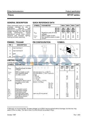 BT137-500D datasheet - Triacs logic level