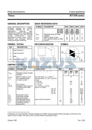 BT137B-800G datasheet - Triacs