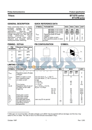 BT137M datasheet - Triacs logic level