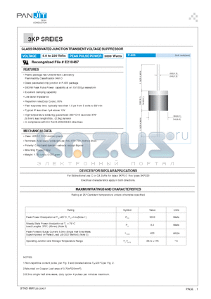 3KP120A datasheet - GLASS PASSIVATED JUNCTION TRANSIENT VOLTAGE SUPPRESSOR