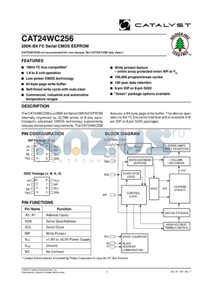 CAT24WC256 datasheet - 256K-Bit I2C Serial CMOS EEPROM