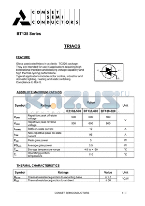 BT138 datasheet - TRIACS