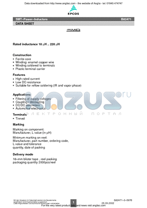 B82471-A1153-M datasheet - Rated inductance 10 uH .. 220 uH