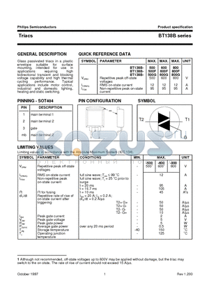 BT138B datasheet - Triacs sensitive gate